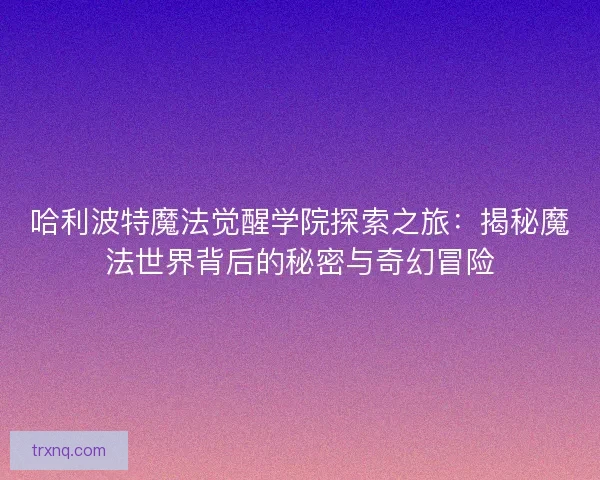 哈利波特魔法觉醒学院探索之旅：揭秘魔法世界背后的秘密与奇幻冒险